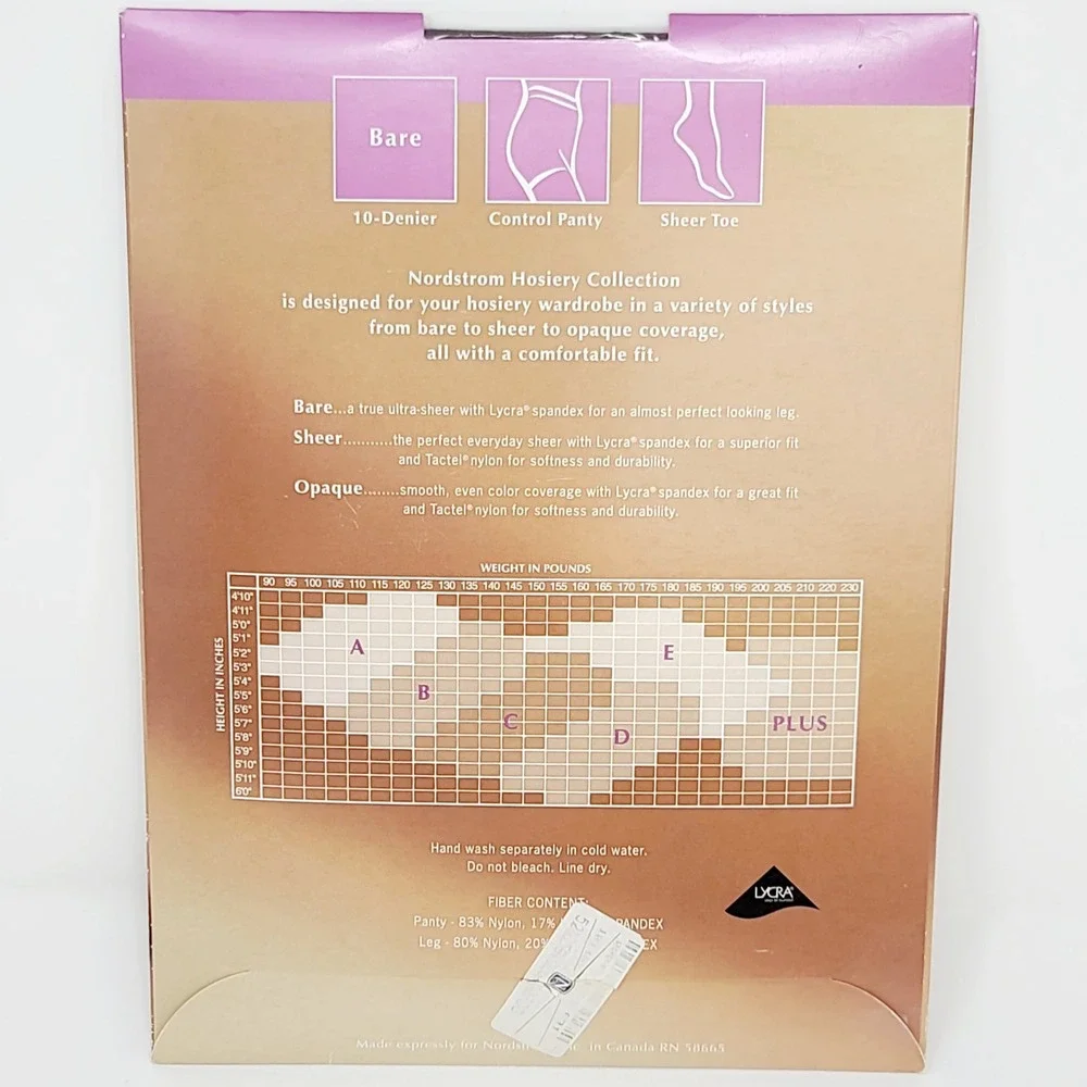 Nordstrom Bare Control Top Pantyhose Womens Size C Mocha Beige Sheer Toe NIP